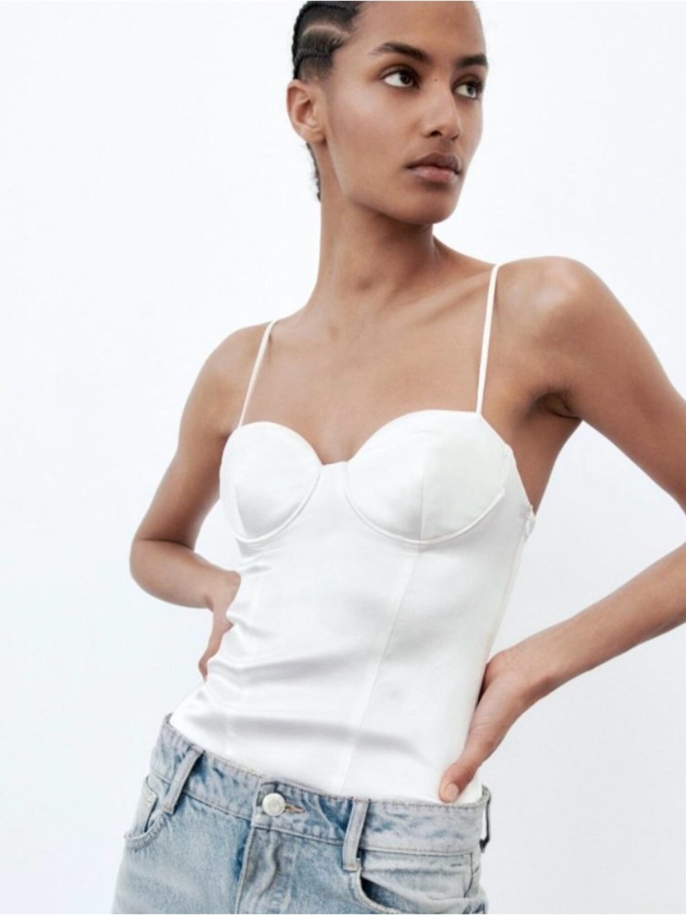 White Satin Bodysuit by Zara
